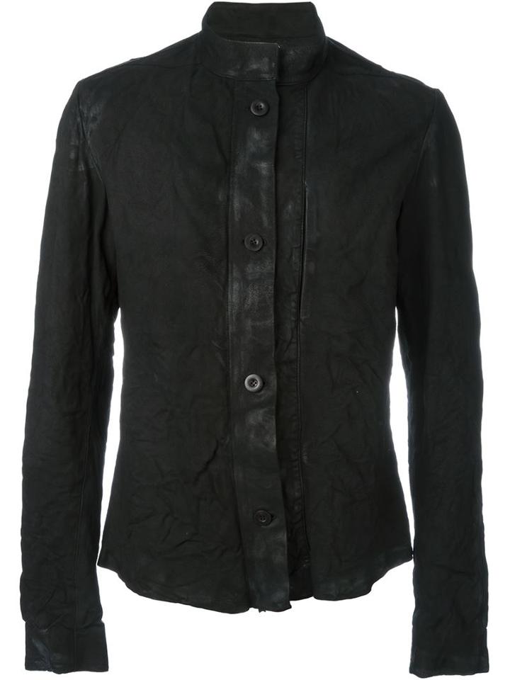 Lost & Found Ria Dunn Button Down High Neck 'chemical' Biker Jacket, Men's, Size: Small, Black, Lamb Skin/cotton/acetate
