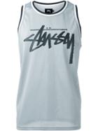 Stussy Logo Print Basketball Tank Top, Men's, Size: Medium, Grey, Polyester