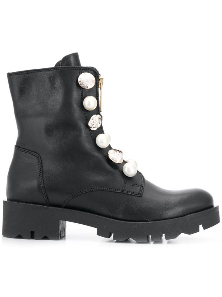 Tosca Blu Lace-up Button Boots - Black