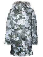 Army Yves Salomon Fur Hood Coat, Women's, Size: 38, Green, Rabbit Fur/acetate