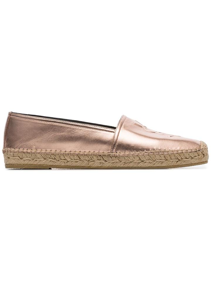 Saint Laurent Metal Blush Logo Leather Espadrilles - Metallic