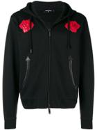 Dsquared2 Leather Rose-embroidered Hoodie - Black