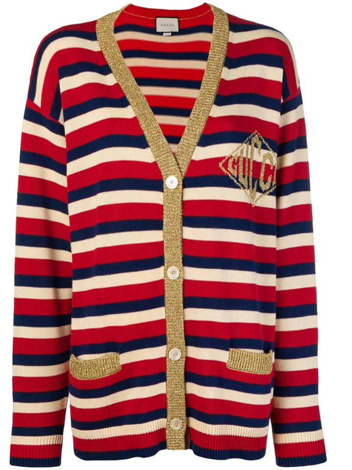 Gucci Striped Log Embroidered Cardigan