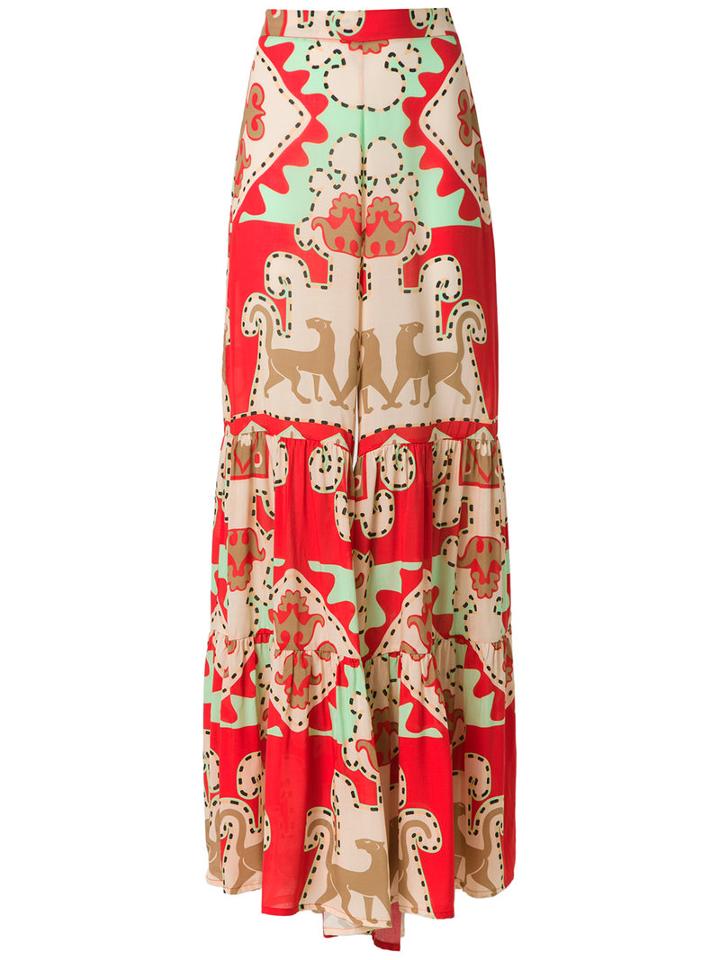 Adriana Degreas - Printed Wide Trousers - Women - Viscose - M, Orange, Viscose