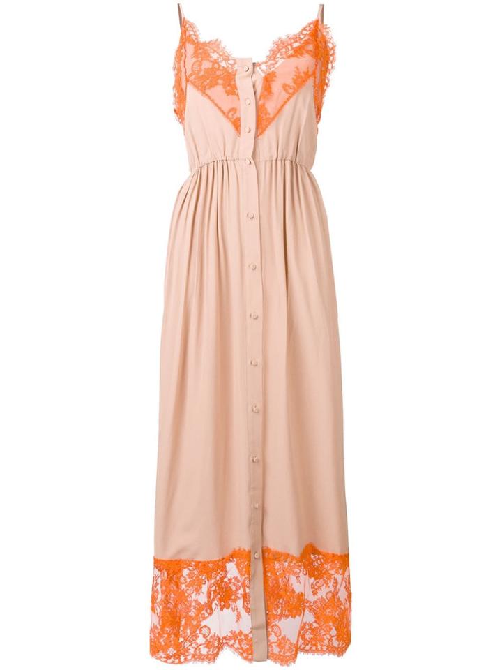 Msgm Lace Inserts Long Dress - Neutrals