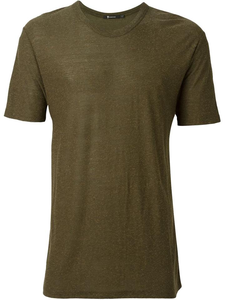 T By Alexander Wang Round Neck T-shirt, Men's, Size: S, Green, Silk/rayon
