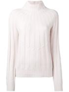 Outsource Images - High Neck Ribbed Jumper - Women - Cashmere - 42, Pink/purple, Cashmere