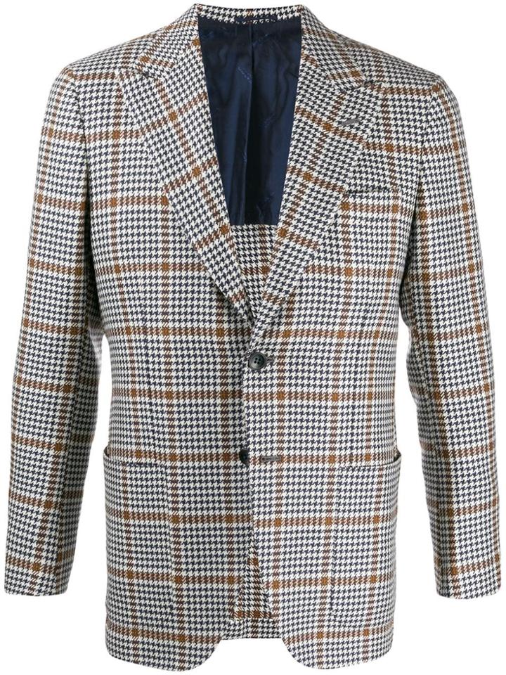 Kiton Single-breasted Houndstooth Blazer - Blue