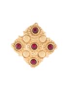 Chanel Pre-owned 1988 Diamond-shaped Embossed Brooch - Gold