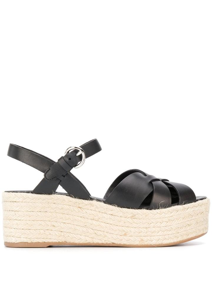 Prada 65mm Wedge Espadrille Sandals - Black