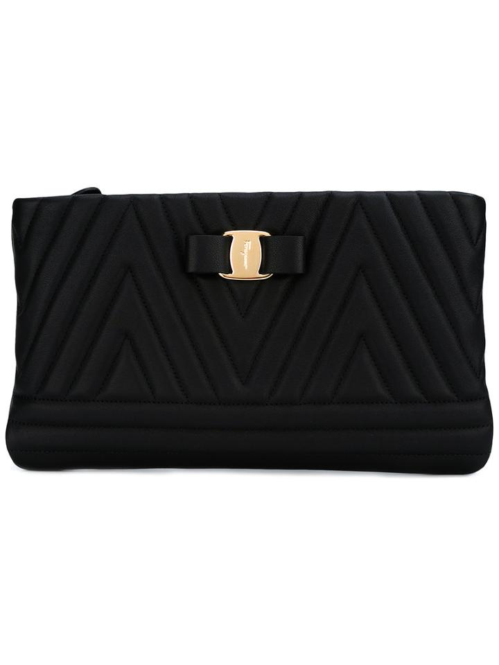 Salvatore Ferragamo Quilted Leather Clutch Bag, Women's, Black, Leather/metal (other)