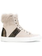 Eleventy Hi-top Fur Detail Sneakers - Neutrals
