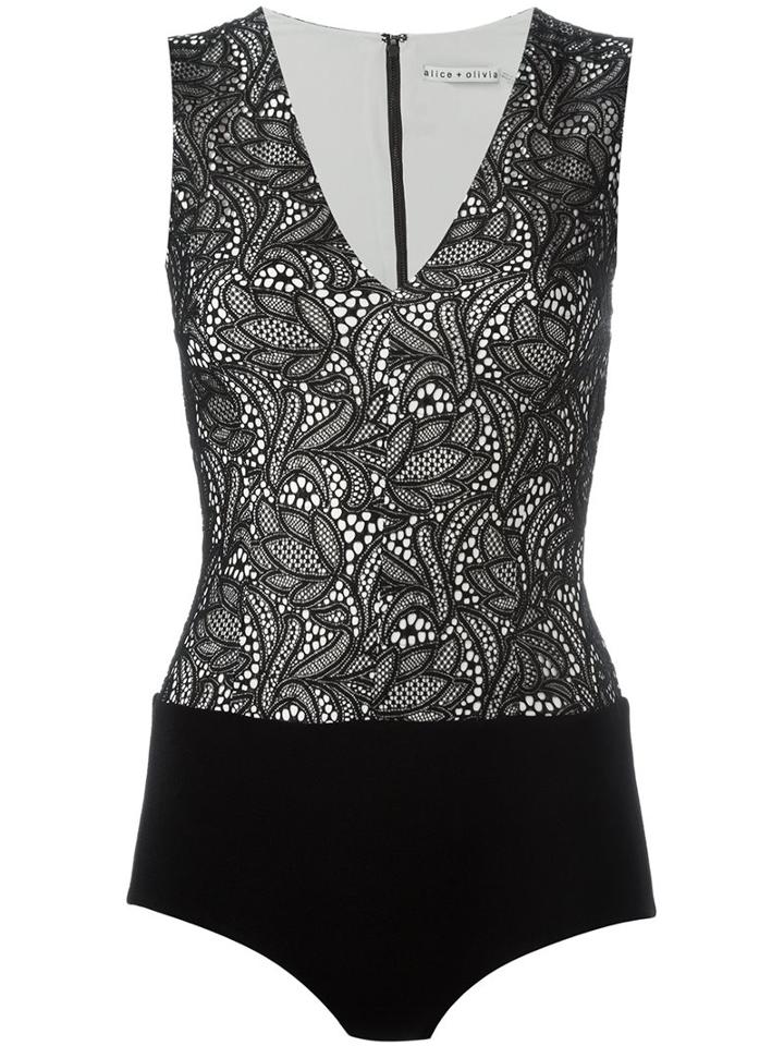 Alice+olivia V-neck Bodysuit, Women's, Size: Xs, Black, Polyester/spandex/elastane/nylon