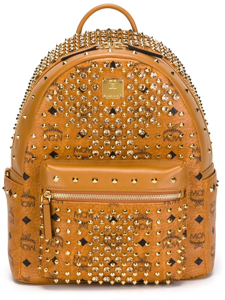 Mcm Small Diamond Stark Backpack, Nude/neutrals, Calf Leather