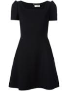Saint Laurent Square Neck Flared Dress, Women's, Size: 38, Black, Virgin Wool/silk