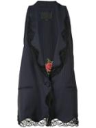 Alexander Wang - Lace Trim Pinstripe Oversized Waistcoat - Women - Silk/wool - 2, Women's, Blue, Silk/wool
