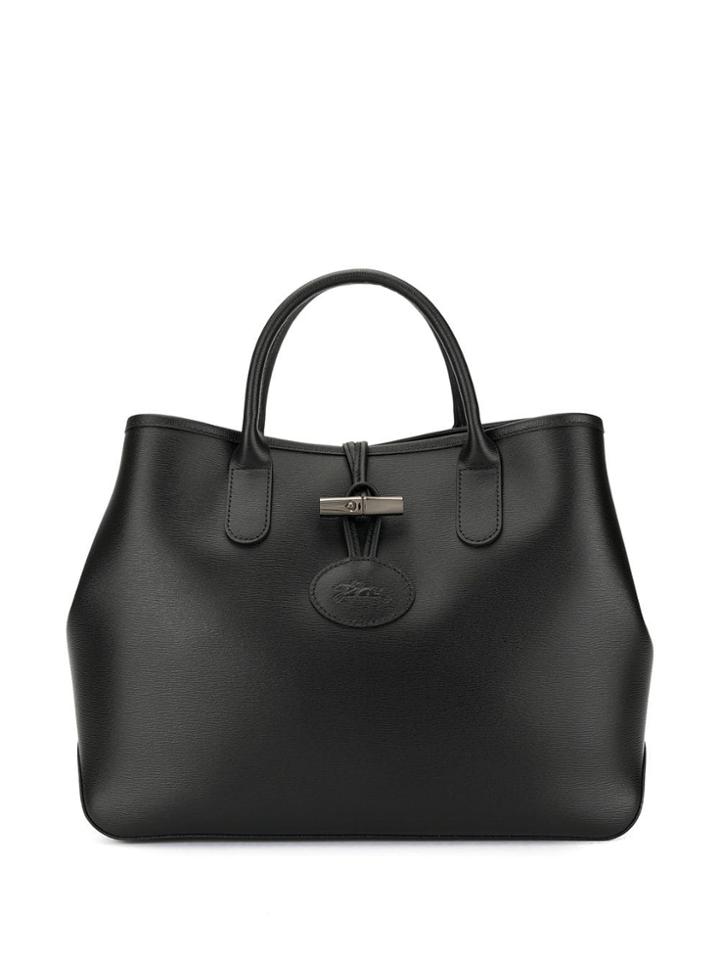 Longchamp Logo Embossed Tote Bag - Black
