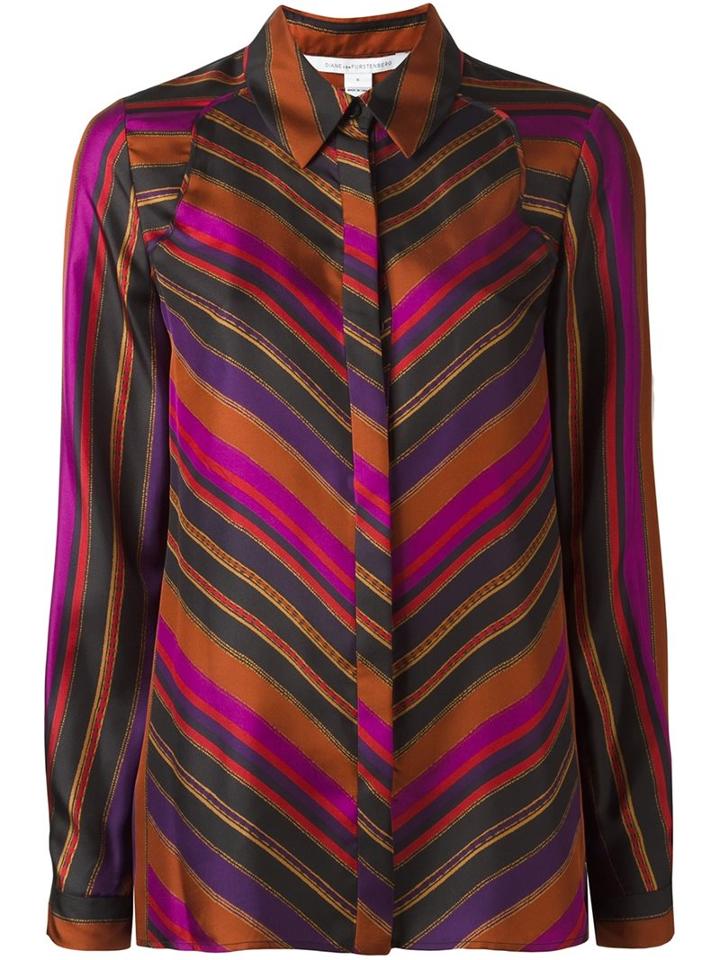 Diane Von Furstenberg Striped Shirt, Women's, Size: 10, Purple, Silk