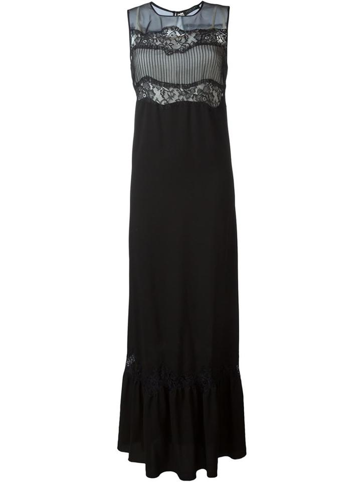 Twin-set Lace Panel Sleeveless Maxi Dress, Women's, Size: M, Black, Polyester/silk/viscose