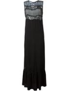 Twin-set Lace Panel Sleeveless Maxi Dress, Women's, Size: M, Black, Polyester/silk/viscose