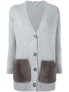 Agnona Contrast Pocket Cardigan, Women's, Size: Small, Grey, Mink Fur/cashmere