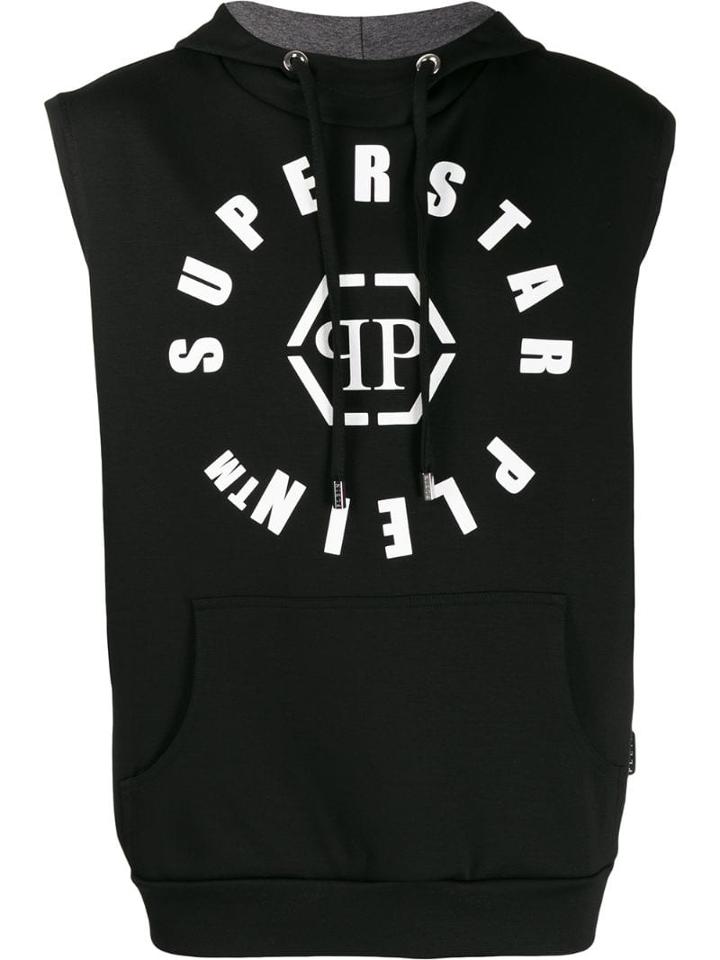 Philipp Plein Sleeveless Logo Hoodie - Black