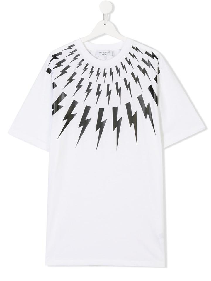 Neil Barrett Kids Teen Lightning Bolt Printed T-shirt - White