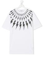 Neil Barrett Kids Teen Lightning Bolt Printed T-shirt - White