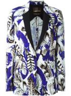 Roberto Cavalli Feather Print Blazer, Women's, Size: 44, Blue, Viscose/spandex/elastane/silk