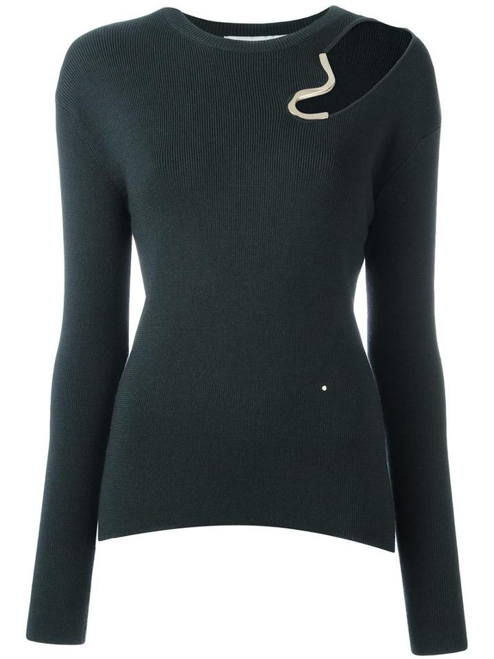 Esteban Cortazar Cut-off Shoulder Detailing Pullover, Women's, Size: Small, Green, Merino/silk/cashmere