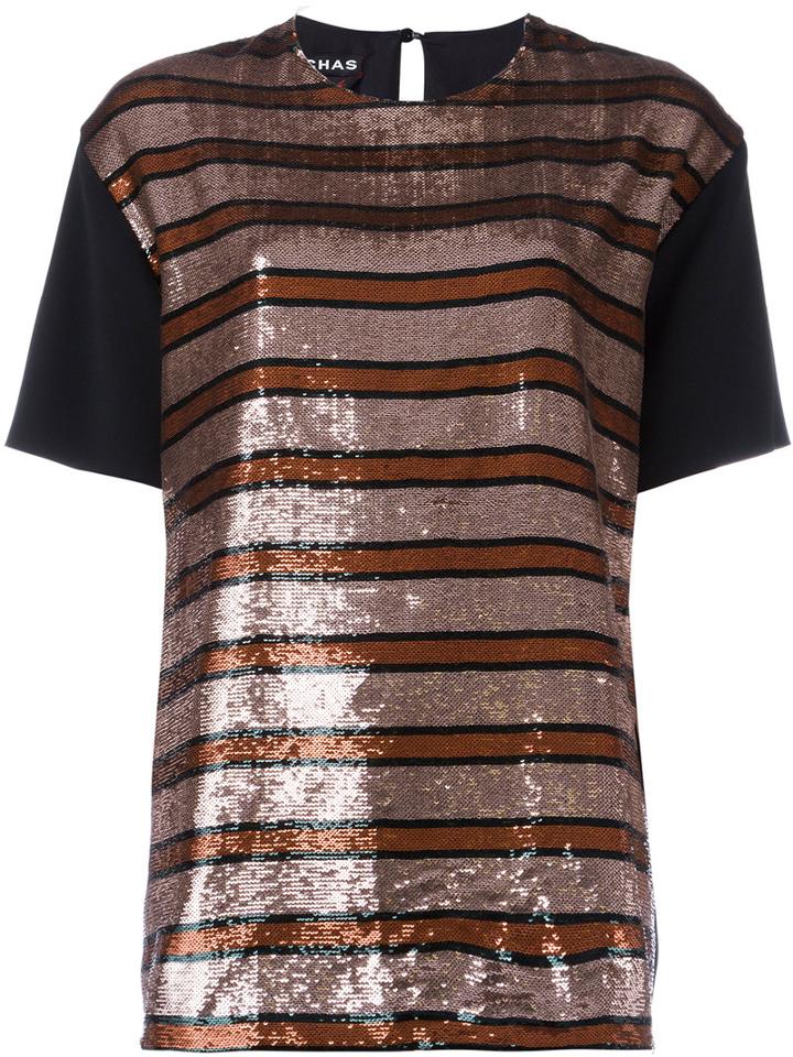 Rochas Sequin Stripe Blouse, Women's, Size: 40, Grey, Silk/polyester/spandex/elastane/viscose