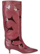 Tibi Floral Cutout Boots - Red