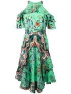 Etro Multiple Print Cut-out Dress, Women's, Size: 42, Green, Silk