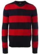Mp Massimo Piombo Striped Shetland Wool Sweater, Men's, Size: Xxl, Red, Virgin Wool