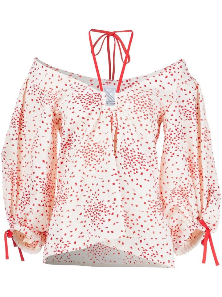 Rosie Assoulin Tie Neck Embroidered Blouse - White