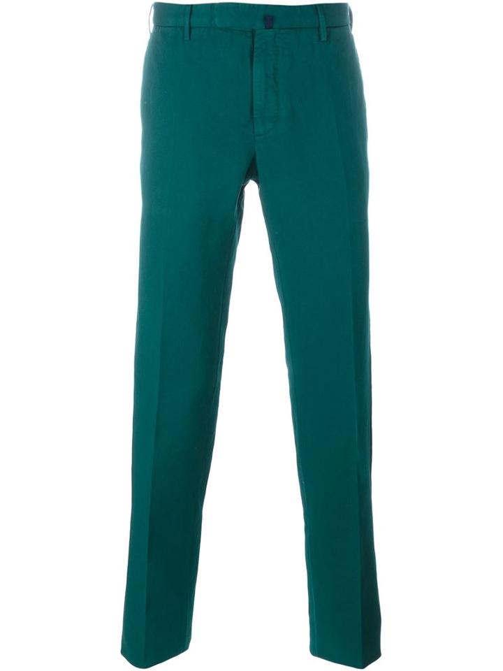 Incotex Chino Trousers, Men's, Size: 46, Green, Linen/flax/cotton
