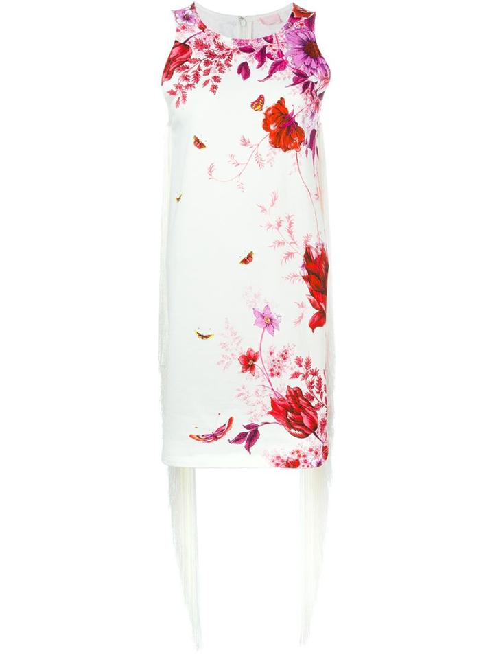 Giamba Fringed Floral Print Dress, Women's, Size: 42, White, Cotton/acetate