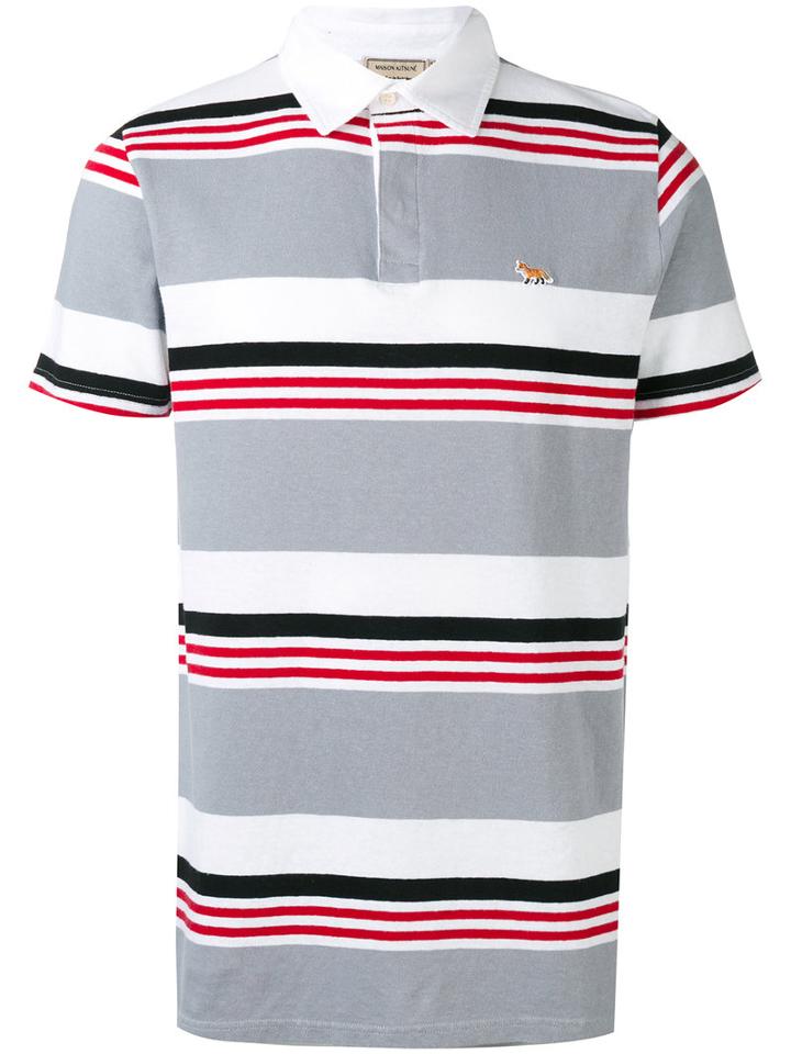 Maison Kitsuné - Striped Polo Shirt - Men - Cotton/linen/flax - S, Grey, Cotton/linen/flax
