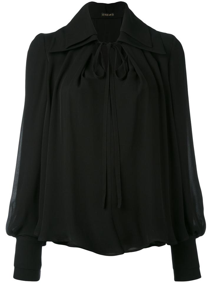 Plein Sud - Drawstring Neck Top - Women - Silk - 40, Black, Silk