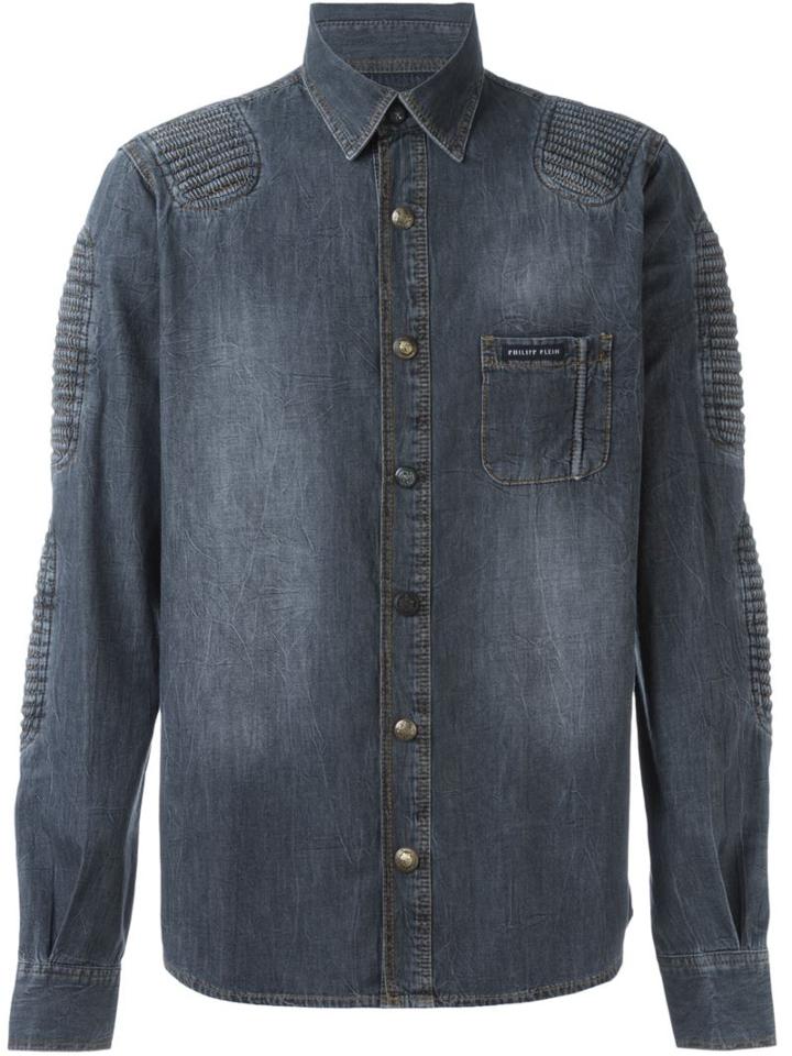 Philipp Plein Ribbed Panel Denim Shirt