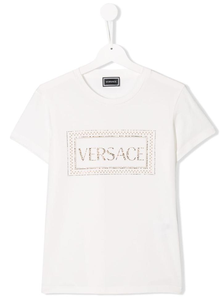 Young Versace Teen Crystal Logo T-shirt - White