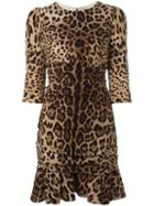 Dolce & Gabbana Leopard Print Peplum Dress, Women's, Size: 44, Silk/spandex/elastane
