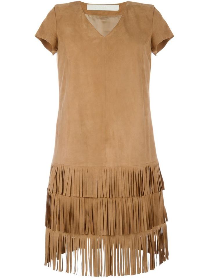 Drome Fringed Hem Shortsleeved Dress, Women's, Size: S, Brown, Suede/cupro