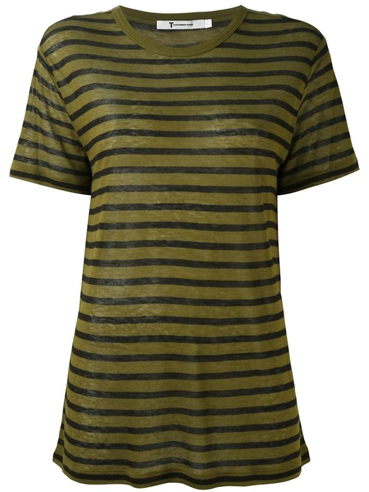 T By Alexander Wang Striped T-shirt, Women's, Size: Small, Green, Rayon/linen/flax