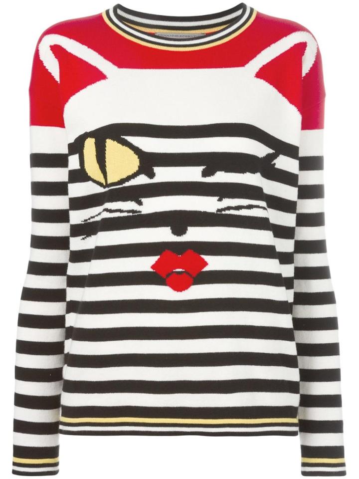 Ermanno Scervino Cat Intarsia Striped Jumper - Black
