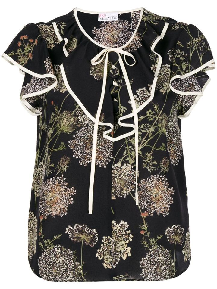 Red Valentino Floral Ruffle Short-sleeve Blouse - Black