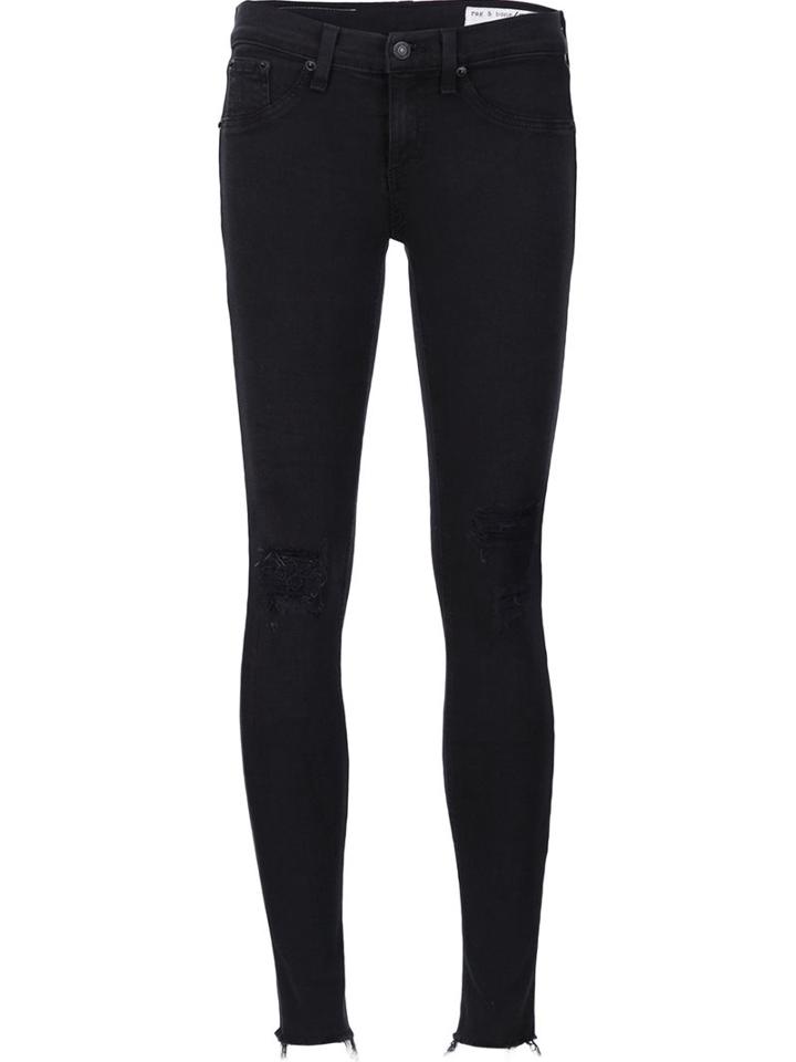Rag & Bone /jean Distressed Skinny Jeans, Women's, Size: 25, Black, Cotton/polyester/spandex/elastane/modal