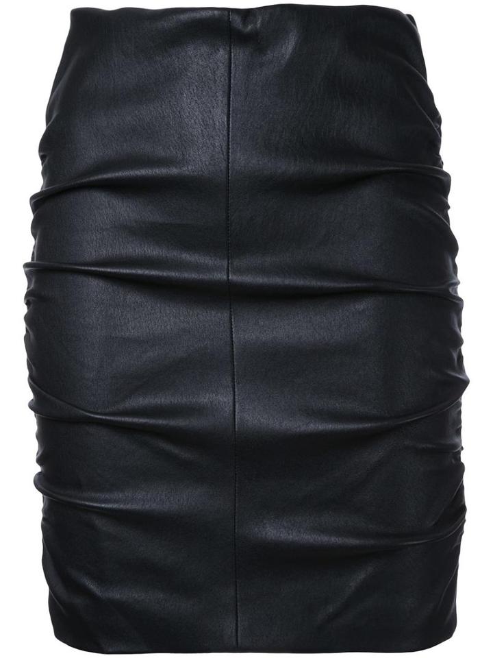 Scanlan Theodore Stretch Ruched Skirt, Women's, Size: 6, Black, Calf Leather