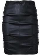Scanlan Theodore Stretch Ruched Skirt, Women's, Size: 6, Black, Calf Leather