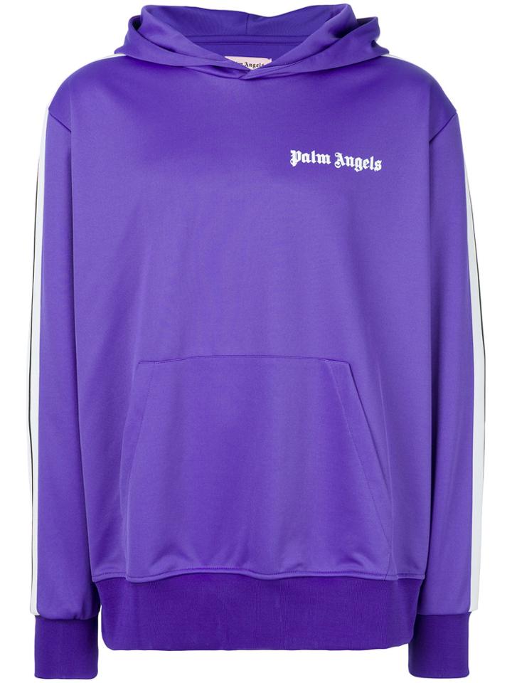 Palm Angels Stripe Detail Logo Hoodie - Pink & Purple